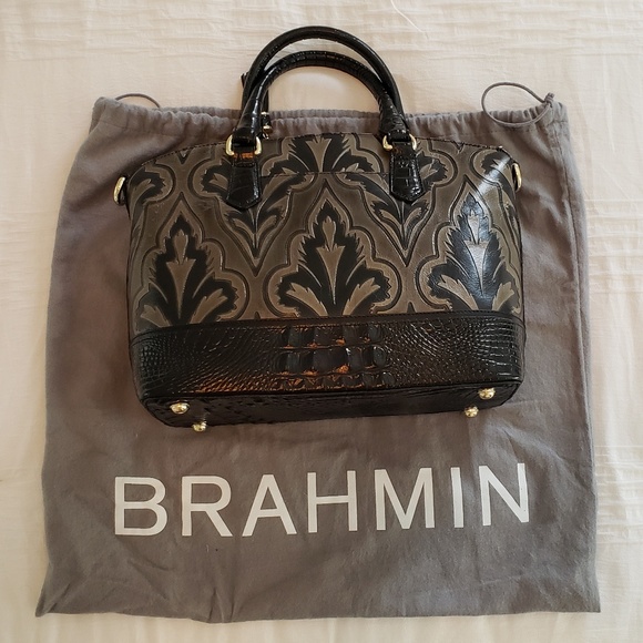 Brahmin Embossed Duxbury Black and Taupe Purse - Picture 1 of 8